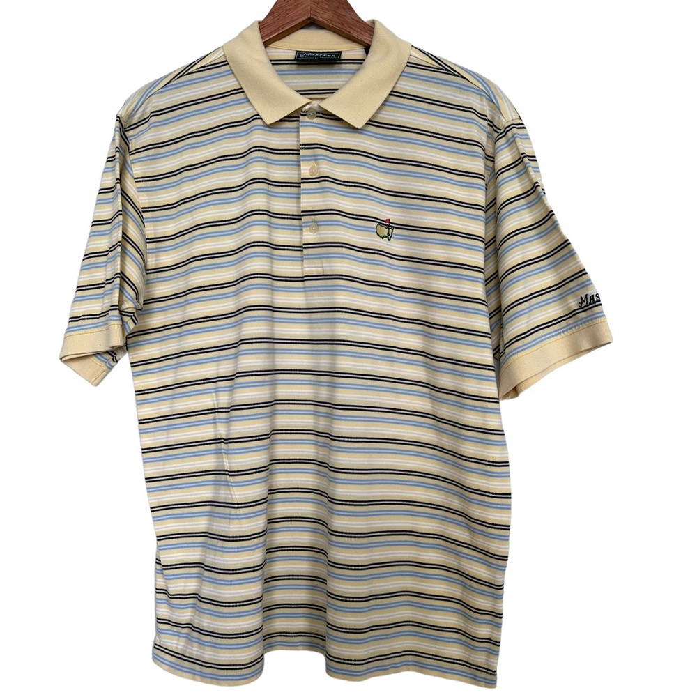 Masters Collection Men’s Sz L Yellow Striped Polo Shirt Embroidered Logo